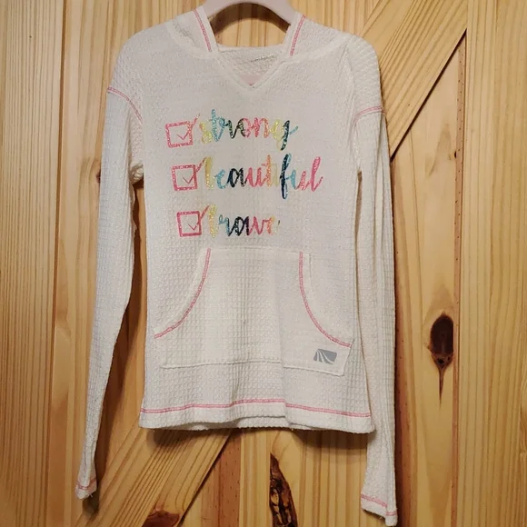 Girls WhiteWaffle Knit White Hooded Thermal Top - Picture 2 of 4